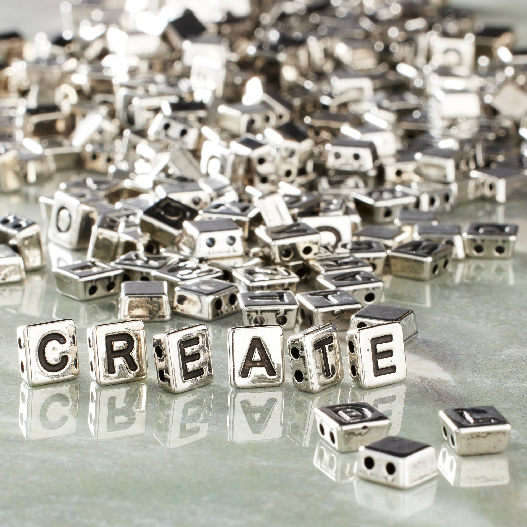 Rhodium Alphabet Plastic Craft Beads, 8mm by Bead Landing™